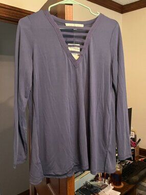 NEW Periwinkle Blue Pink Rose Long Sleeve Top W/Cutouts Size Large